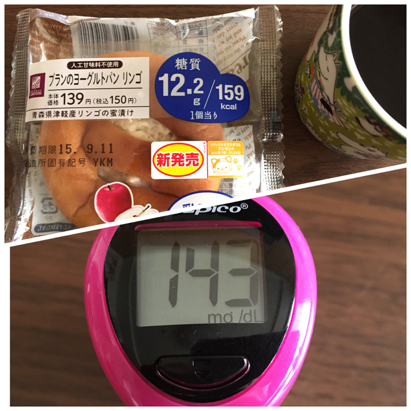 血糖値測定［02］ブランのヨーグルトパン　リンゴ